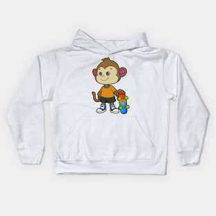 Monkey as Skater with Skateboard Kids Hoodie